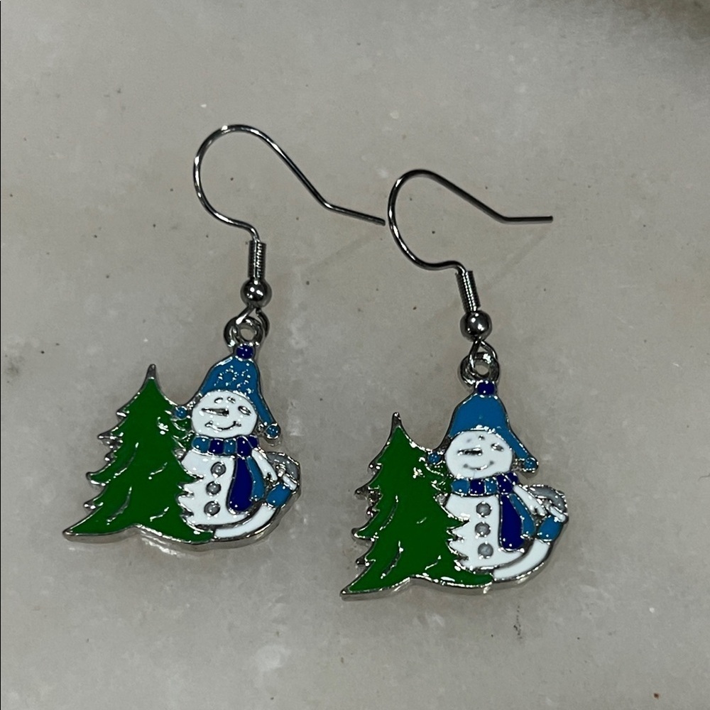 Festive Snowman and Tree Earrings
